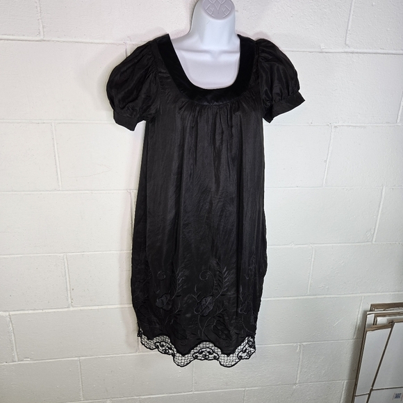 Vtg Y2k Voom By Joy Han Black Silk Eyelet Dress New Deadstock - Picture 8 of 10